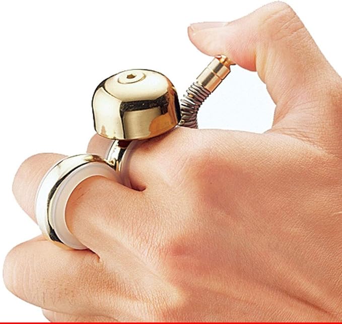 Handheld Running Bell, Wearable Runners Bell for Joggers and Marathoners Alerts Pedestrians to Move Over, Loud Resonant Brass Bell and Hammer on Aluminum Body with Silicone Finger Sizers