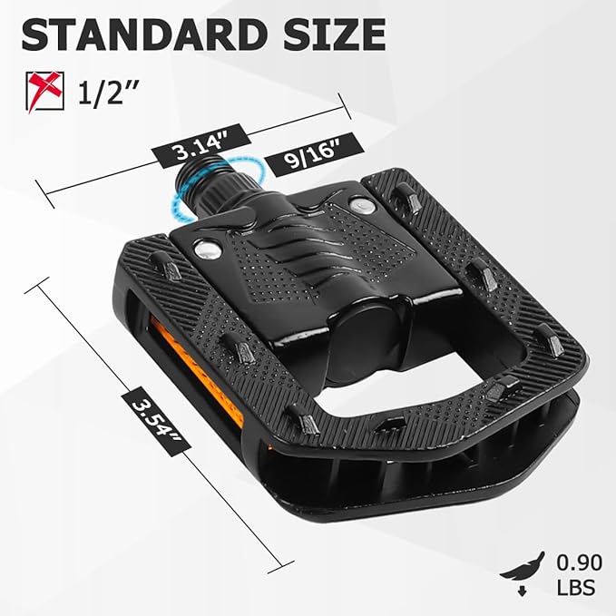 Folding Bike Pedals, Mountain Bike Pedals CNC Aluminum Bicycle Flat Pedals, 9/16'' with Reflective Strips | Non-Slip | Waterproof | Wide Flat Cycling Pedals for E-Bike, Urban Commute, MTB Bikes
