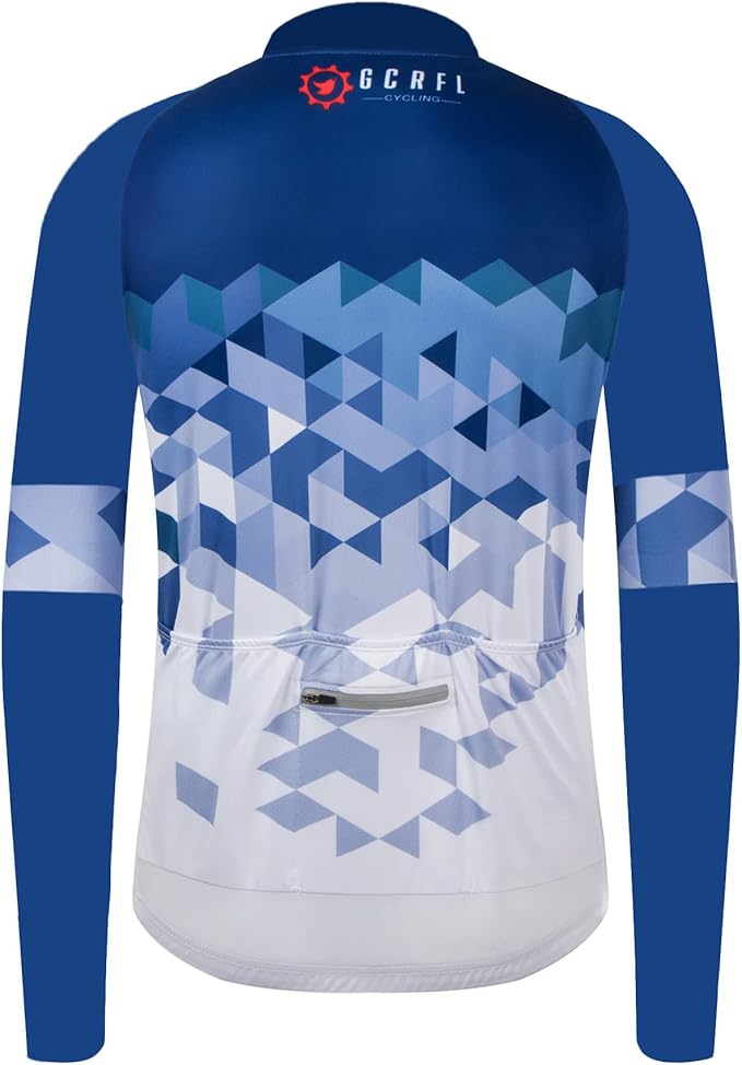 GCRFL Men's Cycling Jersey Long Sleeve Biking Shirt with 3+1 Zipper Pocket Breathable Quick Dry Bicycle Jersey