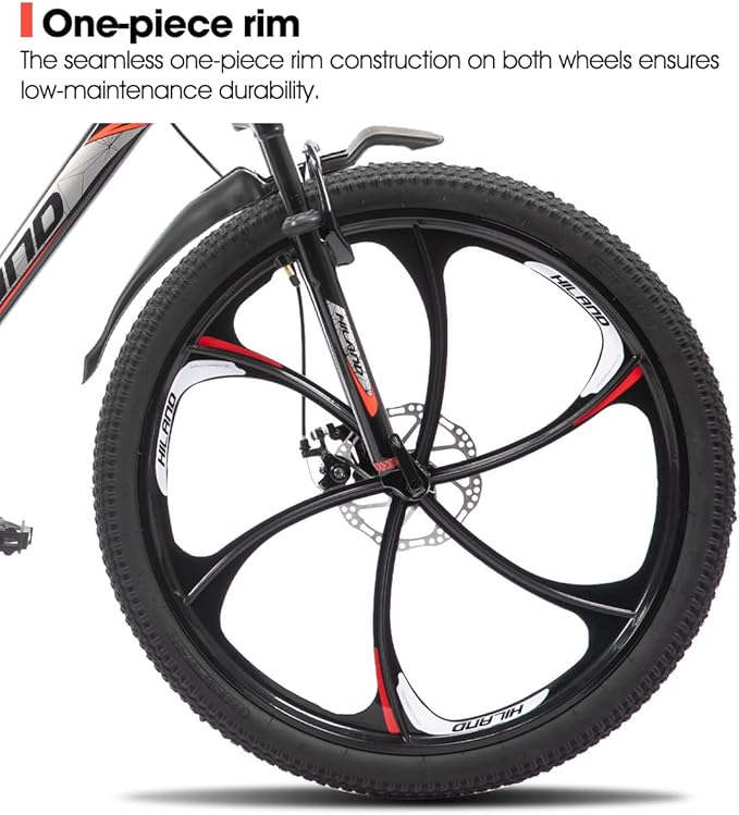 HILAND 26" MTB Mountain Bike for Men Women Adults, 18-Speed, Disc Brake, Lightweight Aluminum Frame, 3/6 Spoke Wheel