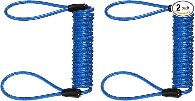 2-Pack Disc Lock Security Steel Cable, 59inch/1500mm PVC Coated Spring Reminder Wire Anti-Theft Rope for Outdoors Protection/Bicycle U-Lock, Motorcycle Reminder Cable [Blue]