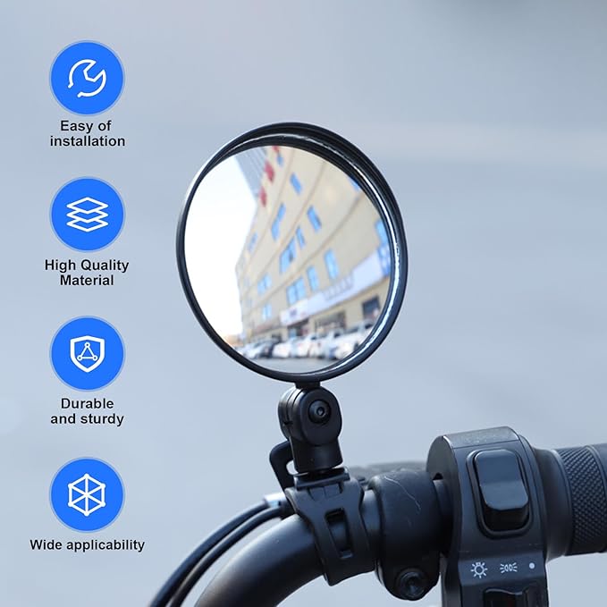 2 PCS Bike Handlebar Mirror, Scratch Resistant Bike Rear View Mirror Glass, Adjustable and Rotatable Bike Mirror Handlebar Mount (Black)