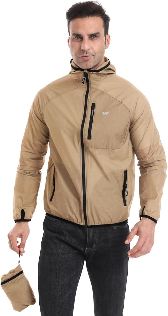 Wulibike Mens Windbreaker Jackets Lightweight men's cycling jacket with Hood Unisex Packable Golf Running Wind Breaker Jacket
