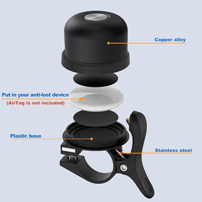 Bicycle Bell for AirTag 120dB, Bike Mount for AirTag GPS Tracker Waterproof Classic Brass Holder Hides Under Bike Bell Anti-Theft
