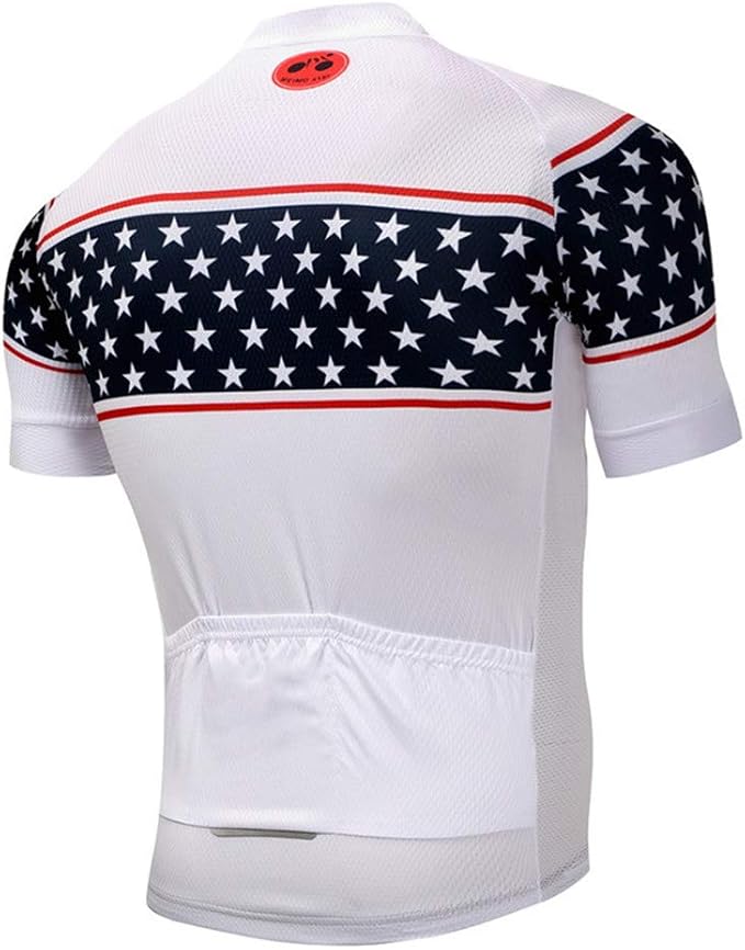 JPOJPO USA Cycling Jersey Men Short Sleeve Bike Shirts Biking Jersey Summer American Bicycle Tops with 3 Pockets Reflective