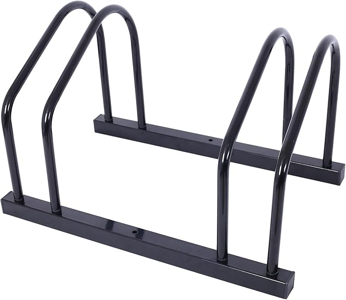 2-Bike Floor Stand, Heavy-Duty Bike Parking Rack for Garage Storage, Indoor/Outdoor Bicycle Floor Stand Fits 22–28" Wheels, Holds Tires up to 2.15", Steel Bike Organizer for Mountain & Road Bikes,Blac