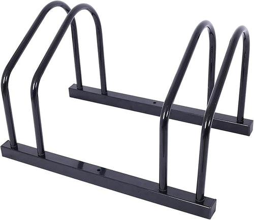 2-Bike Floor Stand, Heavy-Duty Bike Parking Rack for Garage Storage, Indoor/Outdoor Bicycle Floor Stand Fits 22–28" Wheels, Holds Tires up to 2.15", Steel Bike Organizer for Mountain & Road Bikes,Blac