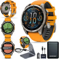Garmin Fenix 8 Premium Multisport GPS Running Smartwatch, 47 mm | AMOLED, Dive-Rated, Built-in Flashlight | Titanium with Spark Orange/Graphite Band with Signature Series Charging Stand