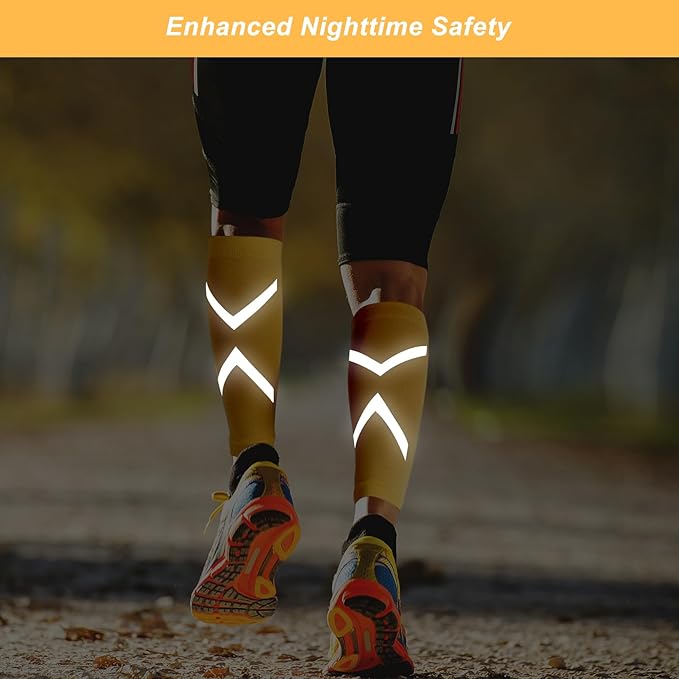 Calf Compression Sleeve for Men & Women, Reflective Footless Socks for Shin Splint Relief & Night Running, Cycling