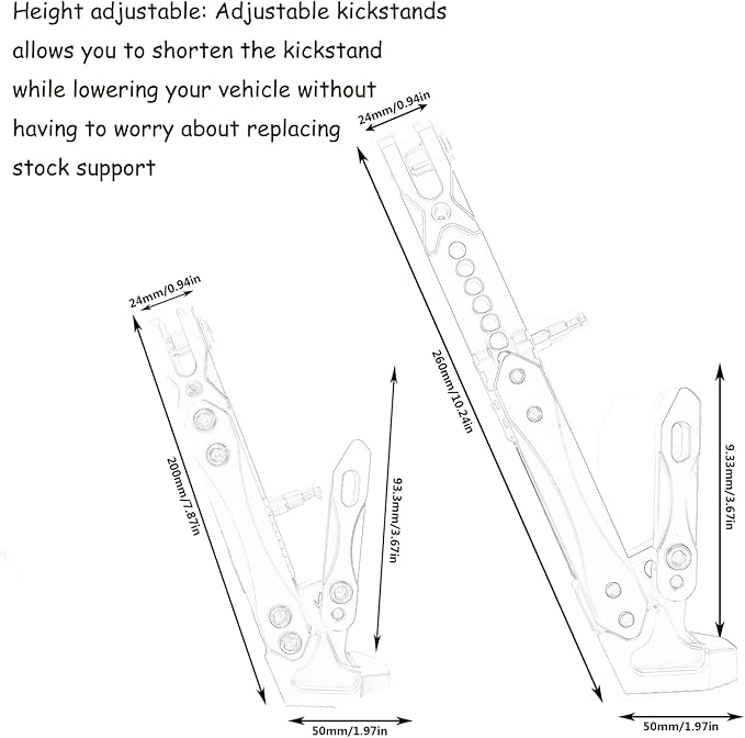 Universal CNC Aluminum Alloy High Quality Motorcycle Adjustable Kickstand Accessories Motor Scooter Modified Tripod Holder Kickstand Foot Side Support Stand Motor Motorbike Dit Pit Bike