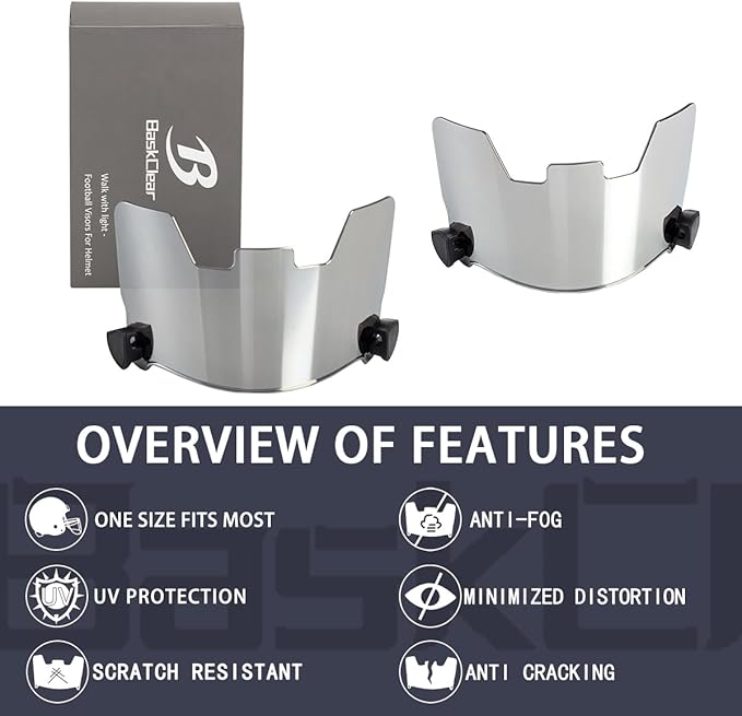 Football Visor Helmet Clear Visor, Scratch Resistant, UV Block, Anti-Fog, Anti-Cracking. Fits Youth and Adult Football Helmets.
