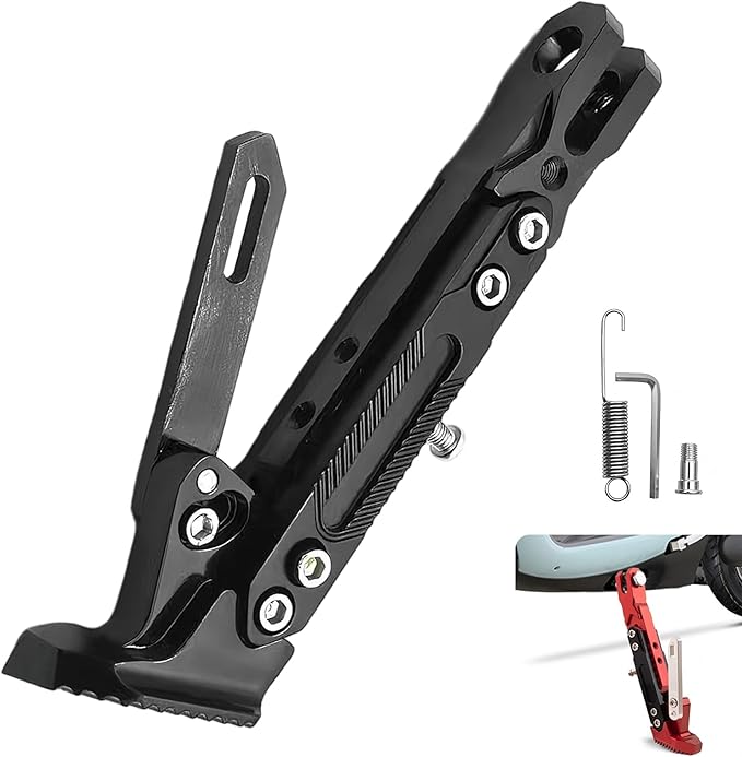 Motorcycle Kickstand, Height Adjustable Foot Side Support Parking Kickstand, Aluminum Alloy Tripod Holder Foot Side Support Stand Modified, Universal for Scooter Motorbike Motocross (Black)