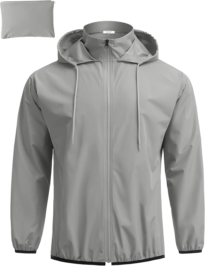 COOFANDY Men's Light Rain Jacket with Hood Packable Waterproof Raincoat Golf Rain Gear Travel Hiking Windbreaker