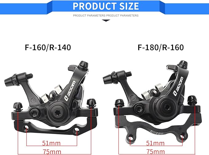 Zoom DB-680 Bilateral Caliper Disc Brake Dual Piston, 2PCS Front/Rear Black, Line Pulling Brakes Bicycle Brake Set for MTB, Mountain Bike and Electric Bike