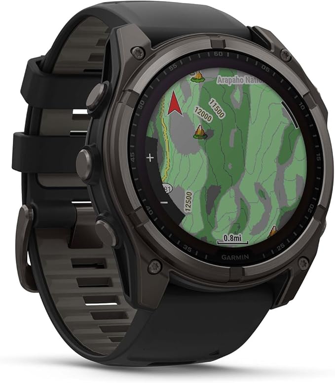 PlayBetter Garmin Fenix 8 Solar Sapphire (51mm, Carbon Gray DLC Titanium) Multisport GPS Smartwatch Bundle - 1.4” Touchscreen, Built-in LED Flashlight Wireless Running Earbuds