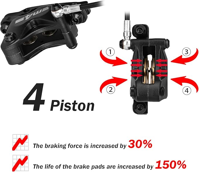 MEROCA M4 4-Piston Mountain Bike Hydraulic Disc Brakes Hydraulic Bike Brakes Front 800mm and Rear 1400mm with PM Adapter for 160mm Rotor
