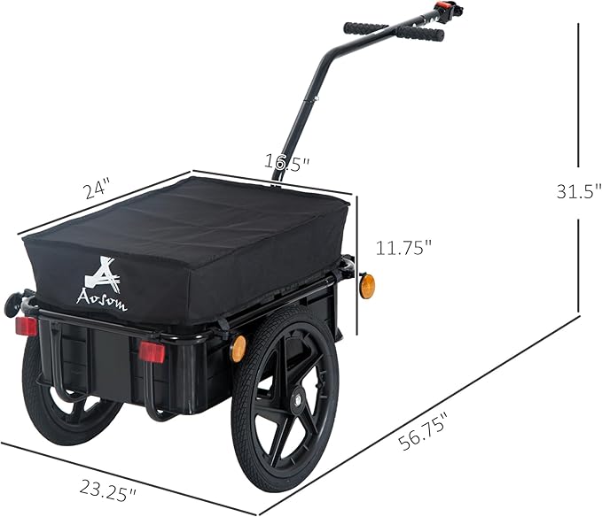 Bike Cargo Trailer with Removable Waterproof Cover and Box– 88 lbs Capacity, Bicycle Trailer w/16 Wheels and Safe Reflectors