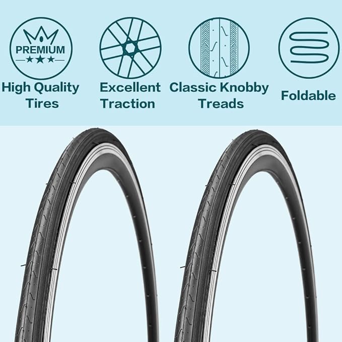 2 Pack 700x23C/25C/28C/35C/38C Bike Tires Plus Bike Inner Tubes Presta Valve 48mm or Schrader Valve 48mm Foldable Replacement Tires for Road Bicycle