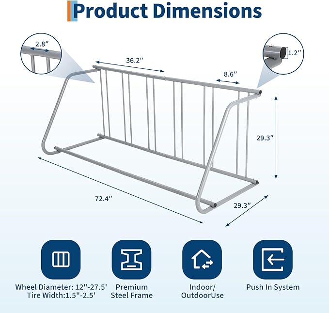 10 Bike Rack for Garage, Heavy Duty Steel Bicycle Rack Freestanding with Floor Mount Kit, Single-Sided Parking Stand for 10 Bicycles, Commercial Grade Bike Racks for Apartments & Schools, Black
