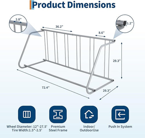 10 Bike Rack for Garage, Heavy Duty Steel Bicycle Rack Freestanding with Floor Mount Kit, Single-Sided Parking Stand for 10 Bicycles, Commercial Grade Bike Racks for Apartments & Schools, Black