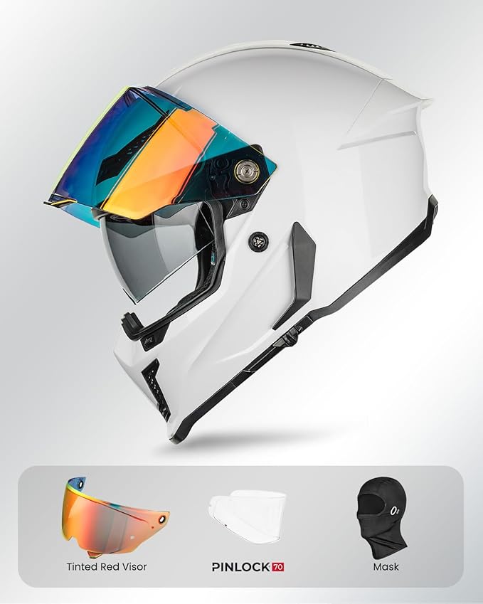 ILM Motorcycle Helmets for Adult Men Women Full Face DOT ECE Powersports Dual Visor Street Racing Helmet with Pinlock Cascos para Motos Model MF509 (Whites, XL)