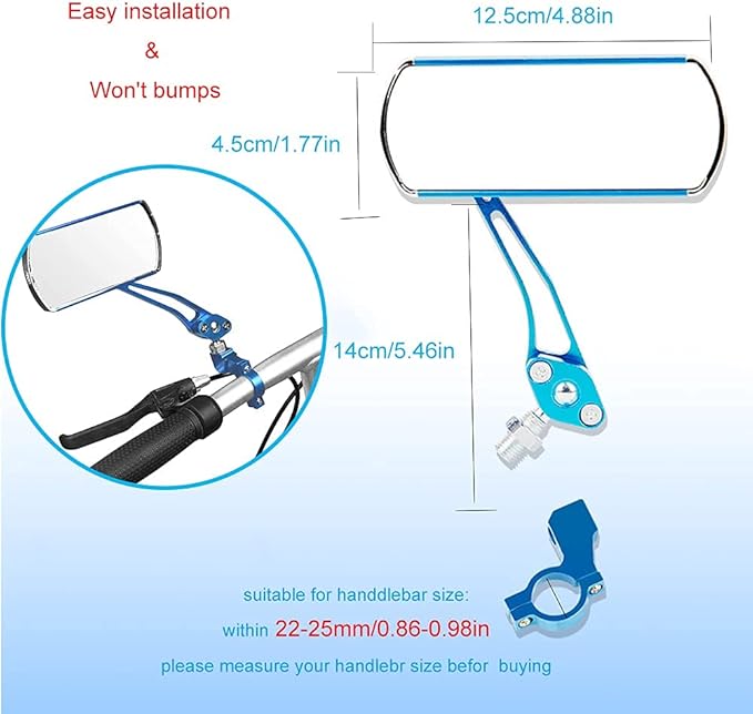 Bike Mirrors Handlebar Rearview Mirror, Bicycle Mirrors for Handlebars 2 pack, Bike Mirrors for Handlebar for Electric Bike, Mountain Bike, and Fixed Gear Bike (Blue)
