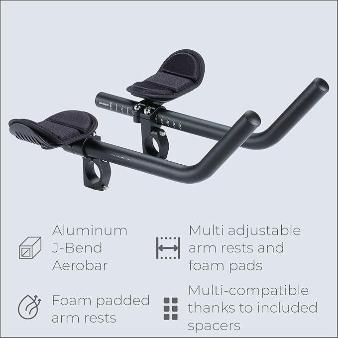 BBB Cycling Aero Bars Aluminium Two-Piece Tri Bars for Road Bike Aerodynamic J-Bend AeroMax BHB-60,Black