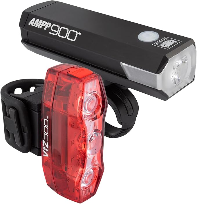 CATEYE AMPP & ViZ USB Rechargeable Bike Light Combo Kit – IPX4 Waterproof High Lumen AMPP Opticube™ LED Headlight & ViZ USB Daytime Safety Light, Visible up to 1 Mile, Fits Road, MTB, Gravel Bikes