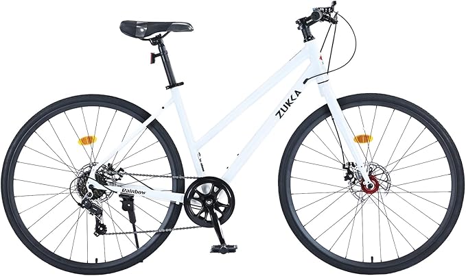 700C Road Hybrid Bike City Commuter Bicycle with 7 Speed/Front and Rear Disc Brakes/Steel Frame for Men Women Adult Available in A Variety of Colors