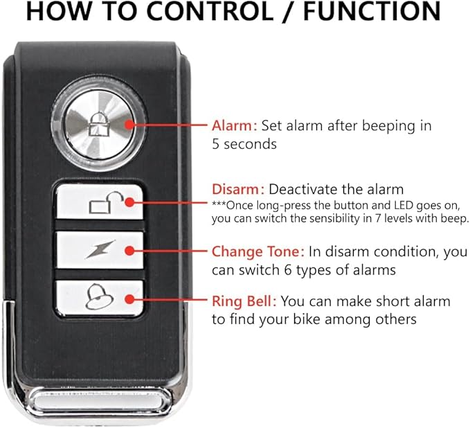Japard Loudest 113dB Bike Alarm with Remote, Wireless Anti-Theft Vibration Motion Sensor, IP55 Waterproof Bicycle Motorcycle Bell, KS-SF22R