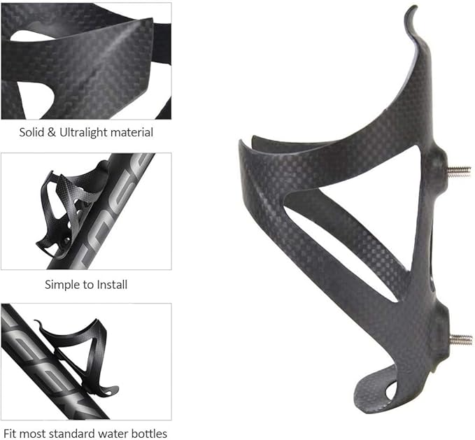 Water Bottle Cage, 3k Matte Full Carbon Fiber Lightweight and Strong Bicycle Water Bottle Holder Bike Cages Brackets - 2 Pcs
