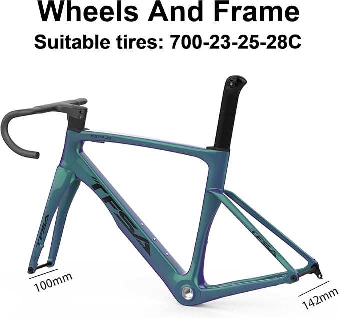 49/52/54/56cm Carbon Road Bike Frameset BSA BB68 Quick Release Frame Carbon Fiber Tapered Fork Disc Brake Frame Lightweight Thru Axle 12x100mm/12x142mm Internal Routing(Blue 1,49cm)