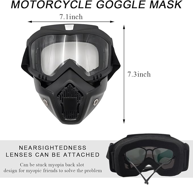 Motorcycle Helmet Goggles, Fog-Proof Goggle Face Protection Mask, Riding Racing Goggles for Men Women (Transparent)