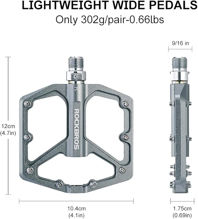 ROCKBROS Mountain Bike Pedals MTB Pedals Bicycle Flat Pedals Aluminum 9/16" Sealed Bearing Lightweight Platform for Road Mountain BMX MTB Bike