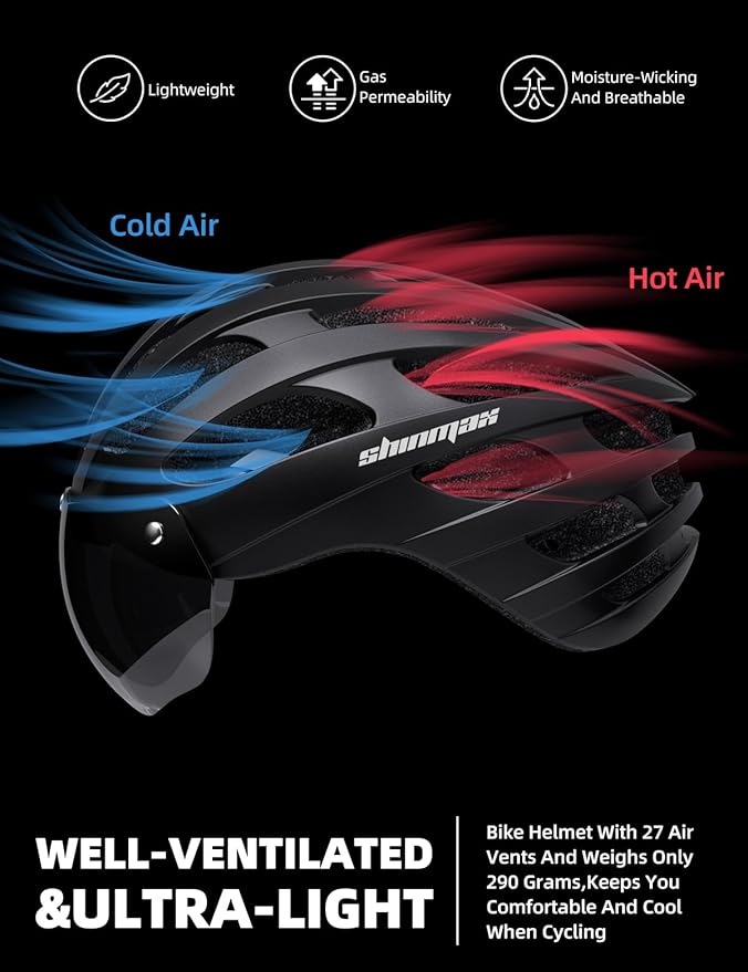 Shinmax Bike Helmet with USB Rechargeable Light & Detachable Magnetic Goggles UV Protective, Bicycle Helmet Men Women Mountain Road Adjustable Adult Cycling Helmet (WT-049)