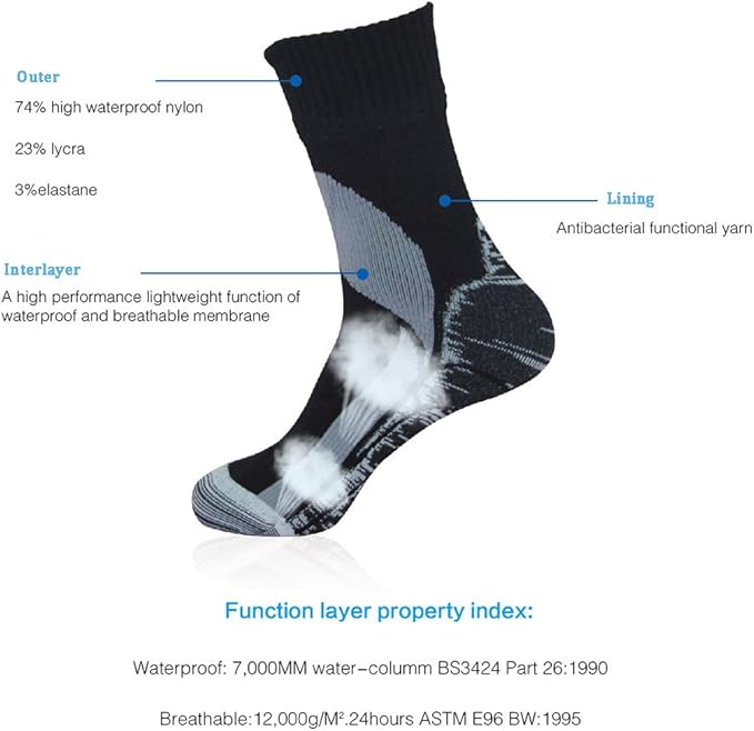 RANDY SUN Waterproof Socks, Unisex Cycling/Hunting/Fishing/Running Ankle Socks 1&2 Pair