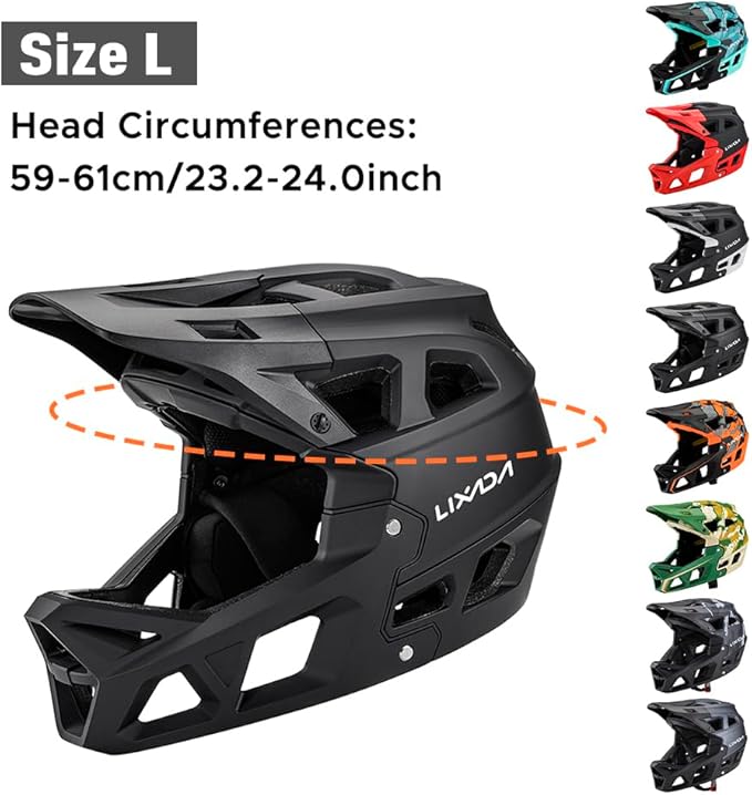 Lixada Adult Bike Helmet, Full Face Mountain Bike Helmet Lightweight Bicycle Helmet with Pads & Visor, Comfort Cycling Helmet Racing Downhill MTB Helmet for Men Women