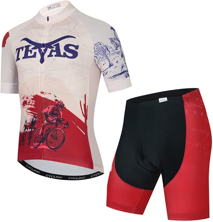 Men Cycling Jersey Set Cycle Short Sleeve Shirt and 3D Cushion Shorts Padded Suit Biking Top