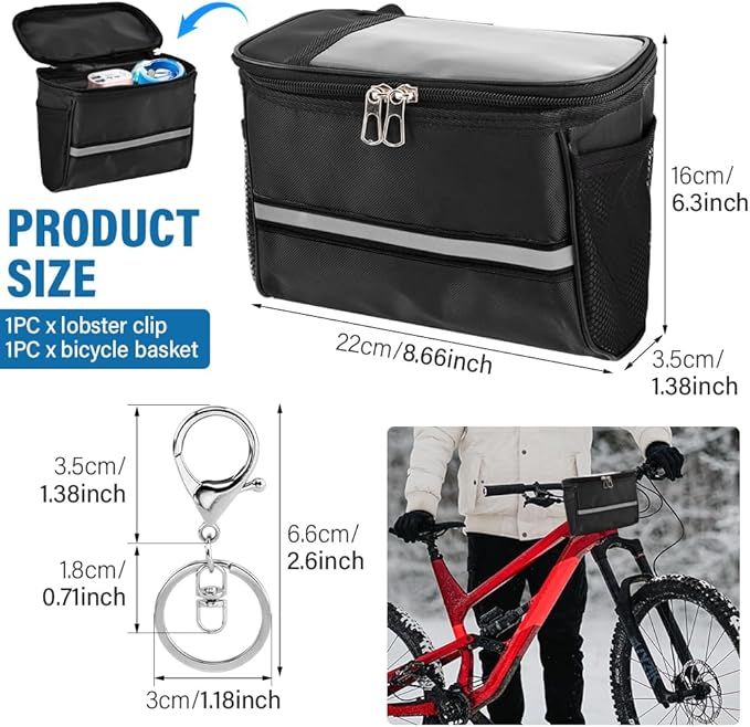 Kids Bike Basket, Front Frame Scooter Basket Bag, Bicycle Handlebar Bag for Boys Girls with Zipper, Bike Decoration for Most Children's Bikes Like Tricycle, Balance Bik-e(COLOR:Black)