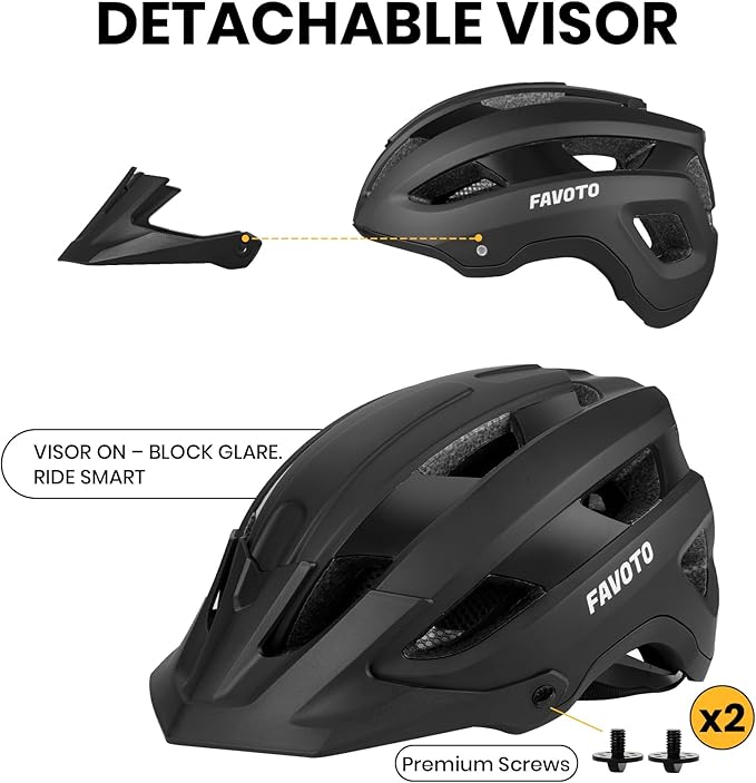 Favoto Mountain Bike Helmet Adult - Lightweight CPSC Certified with Reinforced Spine and Detachable Visor, MTB Road Bicycle Helmet, Adjustable 59-61cm Men Women