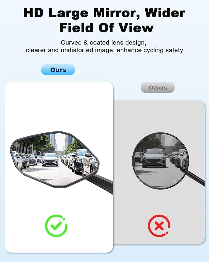 WSDCAM Bike Mirror HD Wide View, Adjustable Safety Rear View Mirrors, Scratch Resistant Glass Lens, Bicycle Accessories Universal Fit 0.87-1.10" Handlebars Mountain/Road bike Scooter Motorcycle eBike