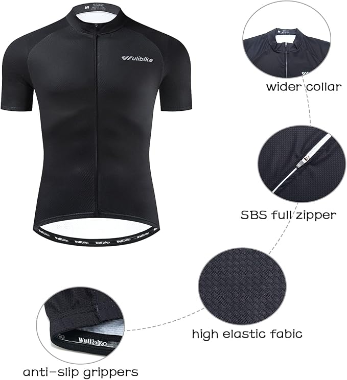 Wulibike Men's Cycling Jerseys Short Sleeve Bike Biking Shirts Full Zip with Pockets Road Bicycle Clothing
