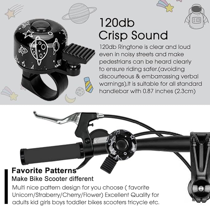 Kid Bike Bell - Bicycle Bell for Kids Boys Girls Adults | 120db Classic Mini Loud Bike Ring - Cool Bike Bell Design with Crisp Clear Sound for MTB,BMX,City Bike,Scooter -Kid Bike Accessories