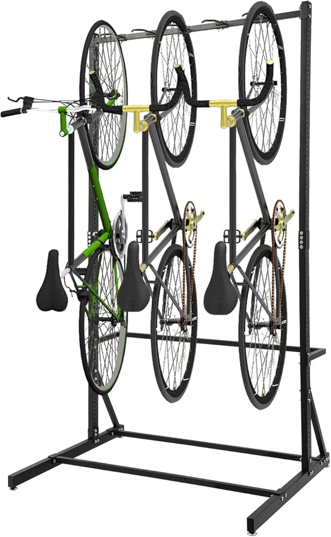 Freestanding 5 Bike Storage Rack 330 Lbs Sturdy Metal Vertical Bike Rack Indoor Garage Floor Stand Bicycle Organizer for Home and Garage Organizer, Indoor/Outdoor Bike Storage Rack