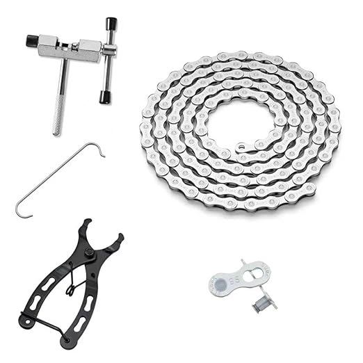 Bike Chain Kit for Hub Motor E-Bike, High Tensile 6/7/8 Speed 126 Links 1/2x3/32 Alloy Steel Bicycle Chain with Quick Buckle, Link Plier, Chain Breaker, 2205Lbs for Road MTB Dark Silver