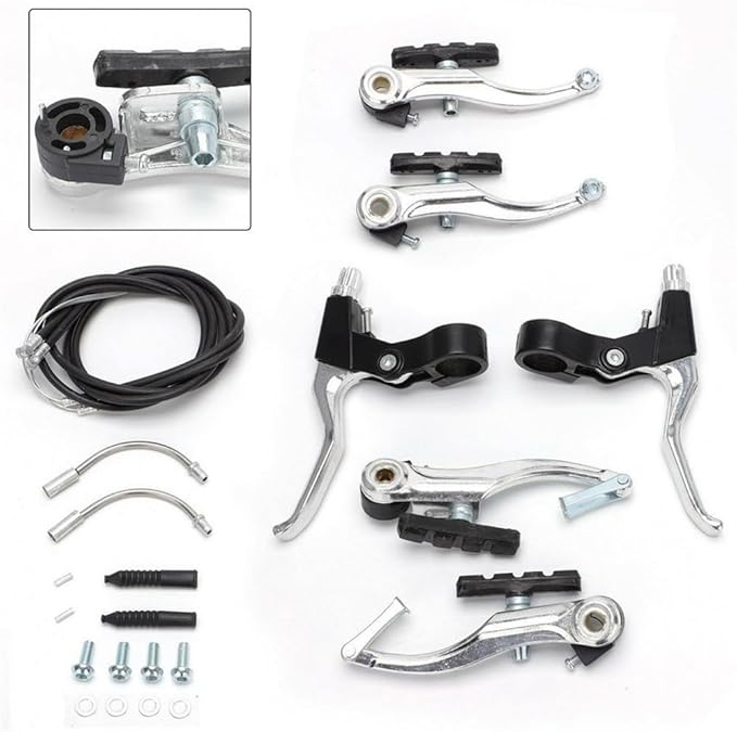 DISIWENE Complete V-Type Bike Brake Set, Front and Rear Bike MTB Brake Inner and Outer Cables and Lever Kit Includes Calipers Levers Cables (Silver-4Pcs)