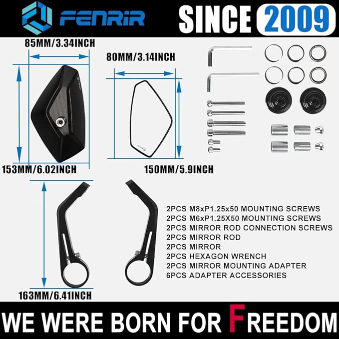 FENRIR Motorcycle Handlebar Bar End Mirror CNC Aluminum Black Cafe Racer Anti-vibration Anti-glare Large field of view universal 7/8" 22MM For Sport Naked Street Bike Cruiser Scooter