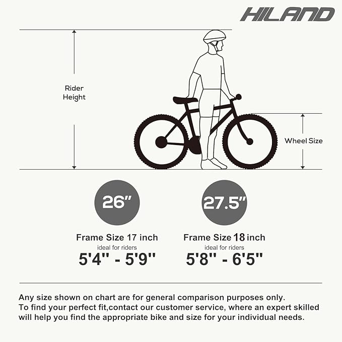 HILAND 26 27.5 29 Inch Mountain Bike, Mens Womens MTB with 21 Speeds, High-Tensile Steel Frame, V Brake, Hardtail Bicycle for Adults