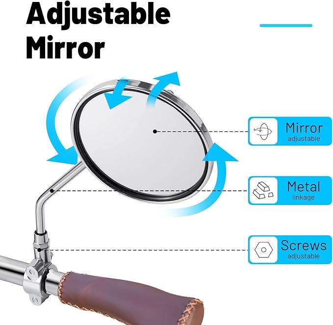 Vintage Bike Mirror - A Pair Metal Bicycle Rearview Mirrors for Handlebars, Classic Cruiser, Electric Bike Side Mirrors, Galvanized Steel Frame for Retro Bicycle Accessories