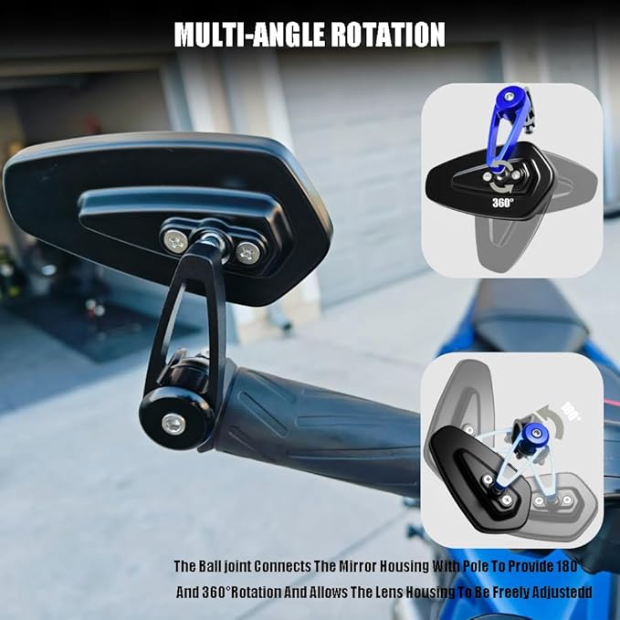 7/8" Motorcycle Mirrors - 22mm Bar End Rear View Mirrors Compatible with Most Yamaha, Kawasaki, Honda Grom, Ducati, Suzuki and More Bike Scooter Street Sport Cruisers (Blue)